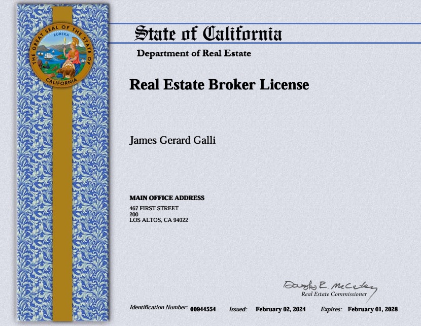 Jim Galli California Real Estate Broker License