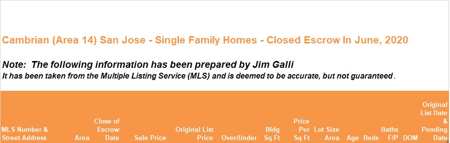 Cambrian Real Estate • Single Family Homes • Sold and Closed Escrow June of 2020 • Jim Galli & Katie Galli Ketelsen, Cambrian Realtors • (650) 224-5621 or (408) 252-7694